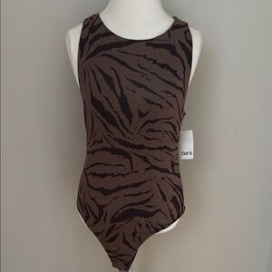 Bar III Brown Zebra Print Ruched Bodysuit XL, NWT,